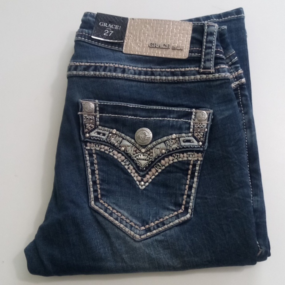 Grace In LA Women's 27 Bootcut Embellished Embroidered NWT